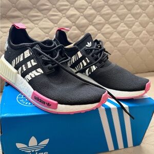 Adidas Black and Pink Zebra Pattern Sneakers